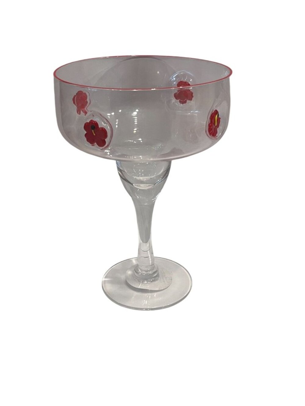 Madison Home Hibiscus Flower Icon Luau Beach Party Margarita Clear Glass NEW